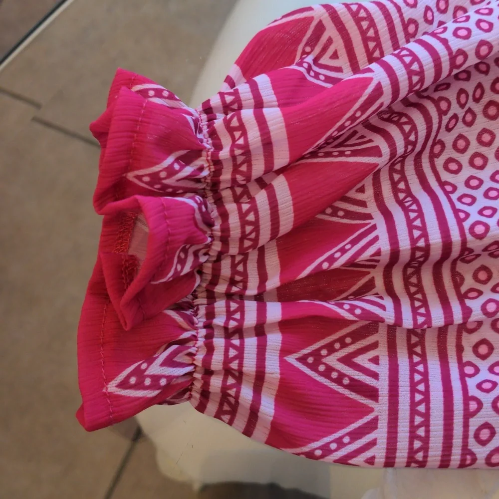CEZELE  Pink Geometric Bohemian Summer Midi Dress Small - Picture 12 of 17